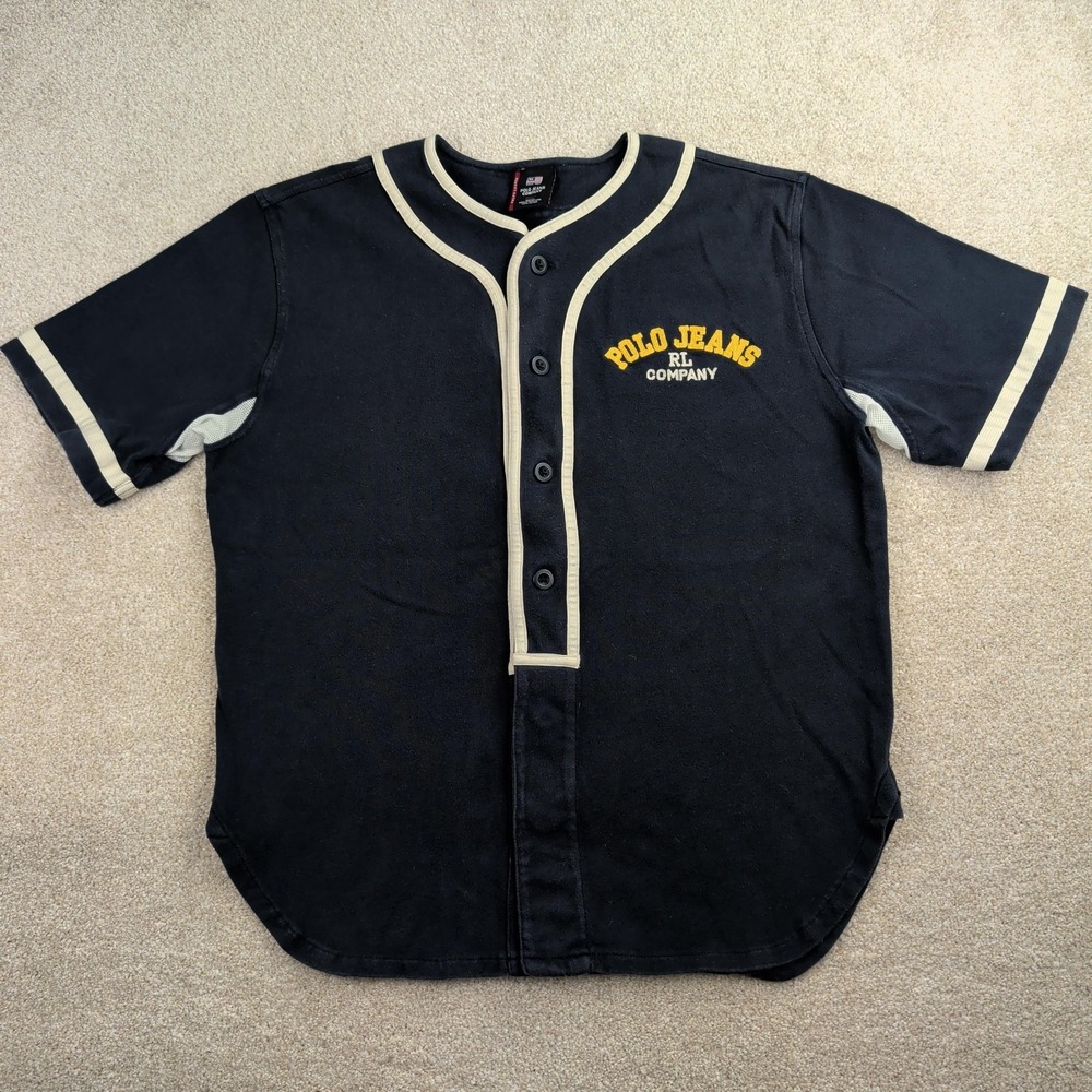 Vintage Polo Jeans Co Ralph Lauren Shirt Mens Small Blue Baseball Button Front 9